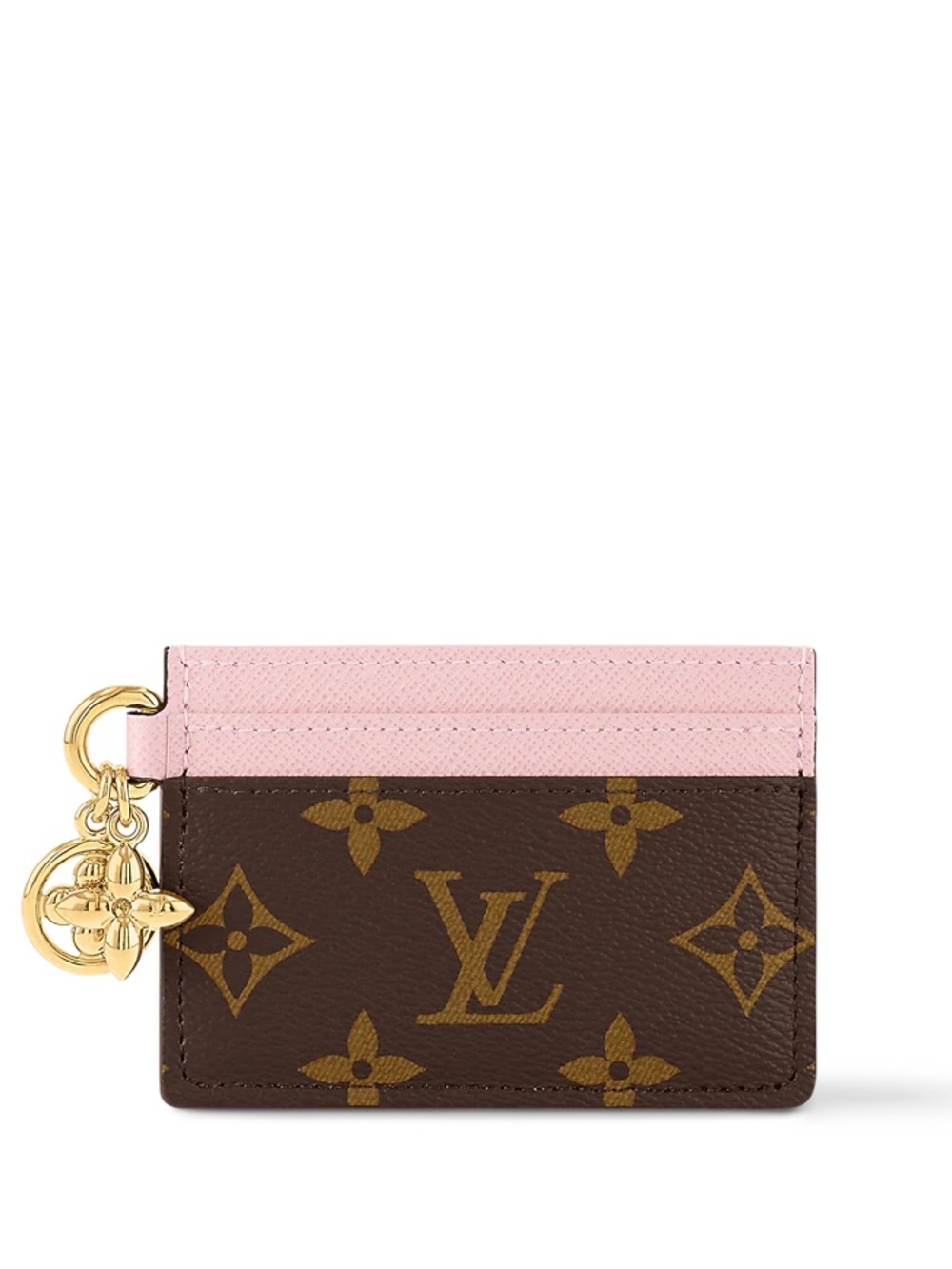 Louis Vuitton Brown Monogram Card Holder with Pink Trim and Gold Charm